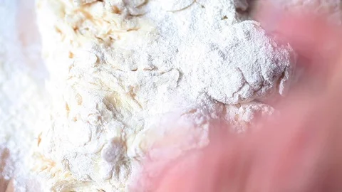 Kneading bread dough closeup Stock Footage 75420031