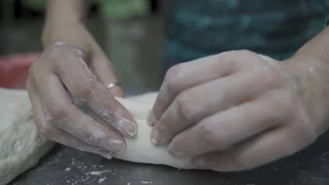 Kneading a Bread Dough in Nature Slow-Mo Video stock 157637752