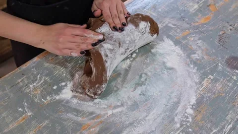 Kneading Cookie Dough on Floured Surface Stock Footage 321382386
