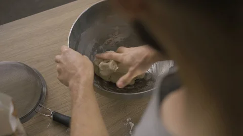 Kneading Dough Baking Stock-Footage 129790755