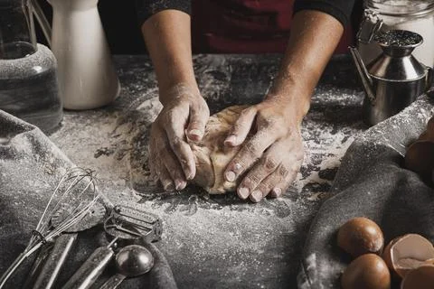 Kneading dough composition bakery top. High quality beautiful photo concept Stock Photos