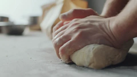 Kneading Dough by Hand in a Professional Kitchen for Fresh Burger Buns 库存影片 331100880