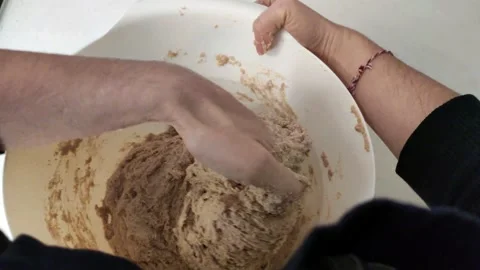 Kneading dough for homemade bread making Stock Footage 130583215