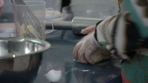 Kneading Dough in the Kitchen Stock Footage 317472521