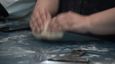 Kneading Dough in Kitchen Stock Footage 317472594