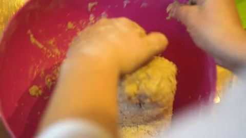 Kneading the dough with your hands in a Cup 4K Stock Footage 101136907
