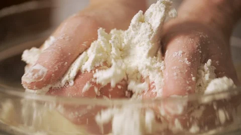 Kneading flour Close up Stock Footage