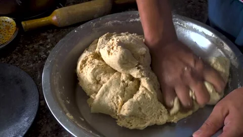 Kneading Flour for Indian Bread (Roti) in a North Indian Household Kitchen,.. Stock Footage 287182487