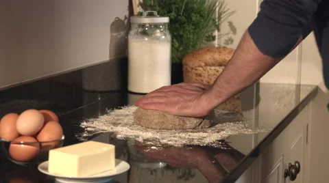 Kneading Fresh Bread On Kitchen Counter Stock Footage 62452327