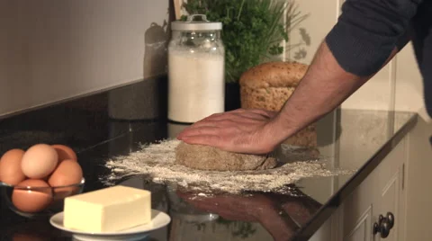 Kneading Fresh Bread On Kitchen Counter 4K Stock Footage 62454168