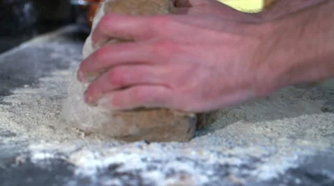 Kneading Freshly Made Bread In Kitchen Stock Footage 62429710