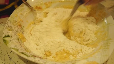 The Kneading of the Ingredients in the Dish Stock Footage 74135222