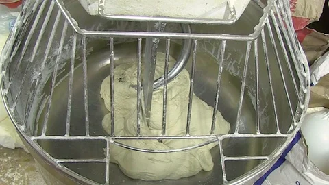 Kneading machine works the bread Stock Footage 92498953