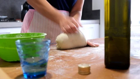  kneading pizza flour Stock Footage 128641355