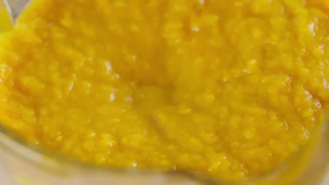 Kneading pumpkin in slow motion. Top-down view Stock Footage 162862103