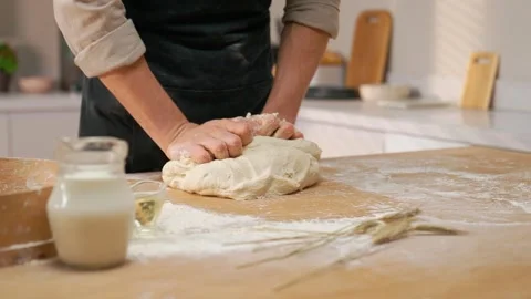 Kneading Raw Dough Cook Stock Footage 273500641