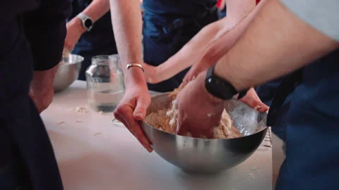 Kneading sourdough to make fresh bread Stock Footage 337688810