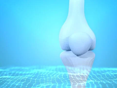 Knee joint  on blue background with copy space for text. Bone human skeleto.. Stock Illustration