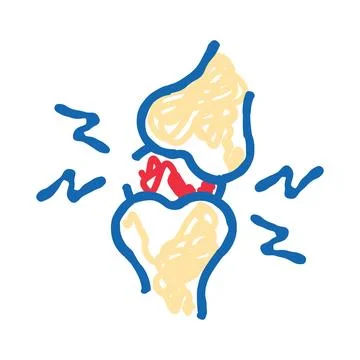 Knee joint experiencing pain and inflammation doodle icon 스톡 일러스트