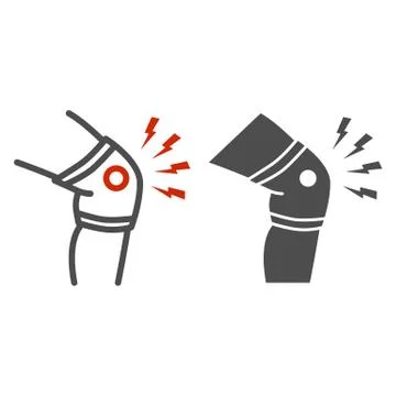 Knee pain line and solid icon, Body pain concept, Discomfort in joint leg sign イラスト素材