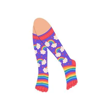 Knee socks with colorful rainbow pattern, flat vector illustration isolated. Stock Illustration