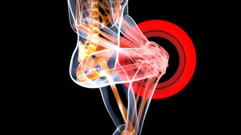 Knee sprain or ache leading to pain 3D illustration Stock Illustration