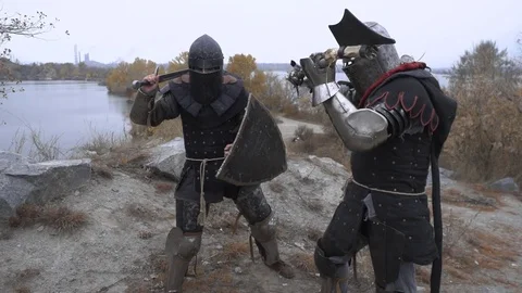 Knee strike and the completion of a halberd enemy Stock Footage 81669349