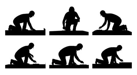 Kneeling Construction Worker Silhouette Collection Stock Illustration