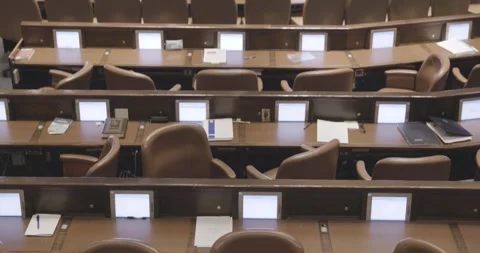 Knesset Plenum Hall, Empty Knesset Hall, Jerusalem, Israel,  Motion, Tilt Up Vídeo Stock 247372124