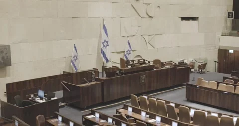Knesset Plenum Hall, Empty Knesset Hall, Jerusalem, Israel,  Motion, Dolly Shot Vídeo Stock 247372277