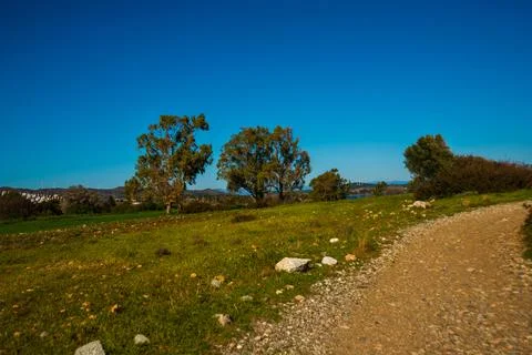 KNIDOS, DATCA, TURKEY: Landscape with a view of windmills. The place where th Stock Photos