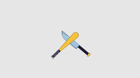 Knife and baseball bat crossed together 2D cartoon object animation Stock Footage 327461311