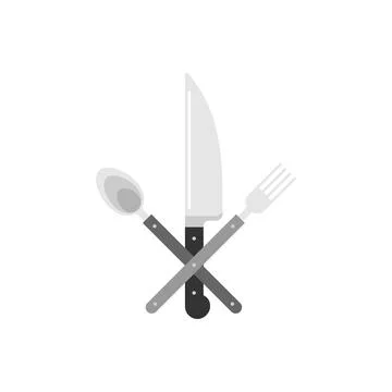 Knife and fork and spoon, kitchen utensils sign. Dishes Vector illustration Stock Illustration