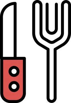 A knife and fork are shown in a black and white drawing Illustration