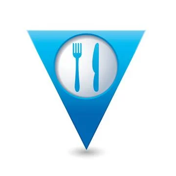 Knife AND fork BLUE triangular map pointer Stock Illustration