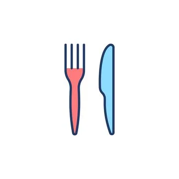 Knife and fork flat line icon on white background Stock Illustration
