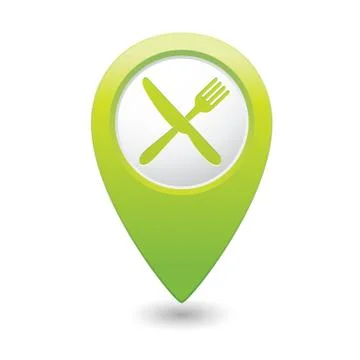 Knife AND fork GREEN map pointer Stock Illustration