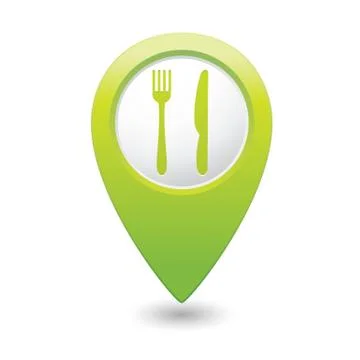 Knife AND fork GREEN map pointer Stock Illustration