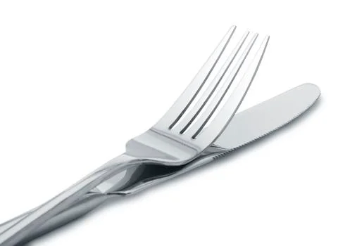 Knife and fork isolated on white background Stock Photos
