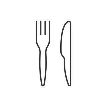 Knife and fork linear icon on white background Stock Illustration