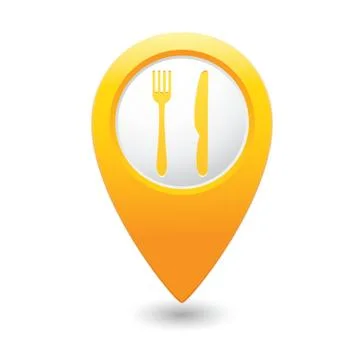 Knife AND fork MAP pointer yellow Stock Illustration