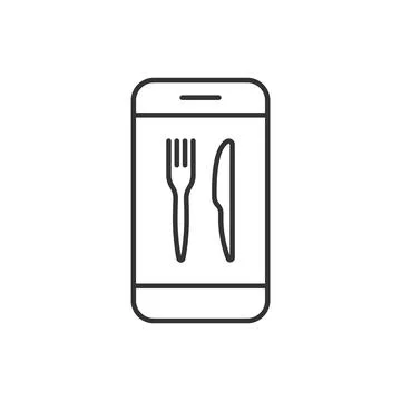 Knife and fork on screen mobile linear icon Stock Illustration