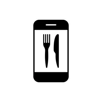 Knife and fork on screen mobile black icon Stock Illustration
