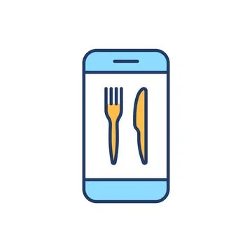 Knife and fork on screen mobile flat line icon Stock Illustration