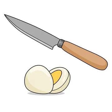 A knife and sliced egg on a white background. Cook activity on Kitchen  Stock Illustration