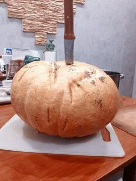 A knife in a big pumpkin Stock Photos