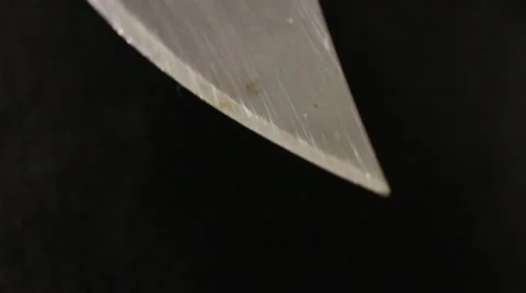 KNIFE BLADE - Macro Close Up Dolly Move forward along the Cutting Edge Stock Footage 51021884