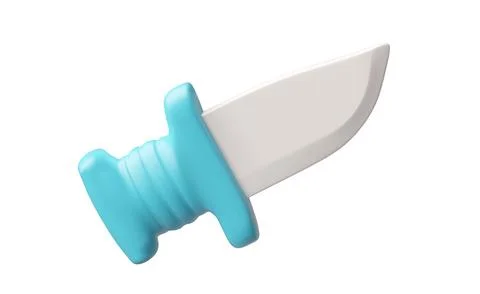 Knife with blue handle 3D plastic style vector illustration, game weapon Illustration
