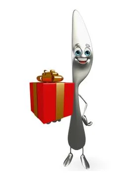Knife character with gift box Stock Illustration