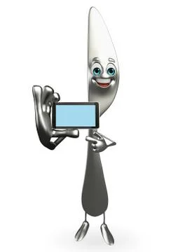 Knife character with mobile Stock Illustration